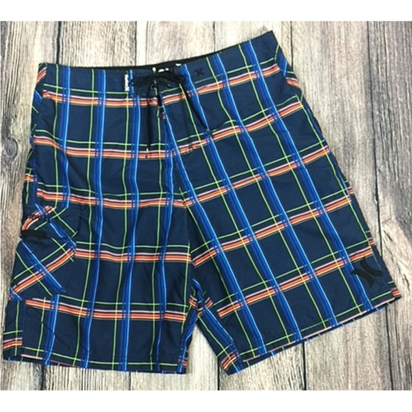 Hurley Other - Hurley Men's Blue & Orange Plaid Board Shorts 36